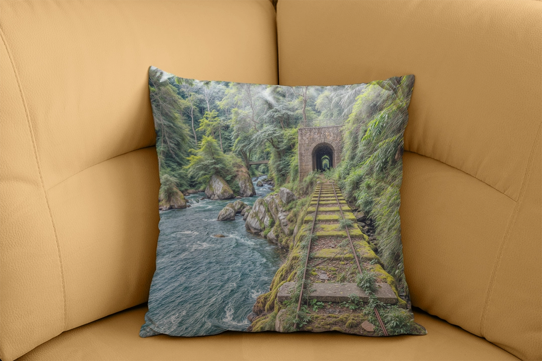 Terk Edilmiş Demiryolunun ve Akan Nehrin Sonsuz Büyüsü Kırlent