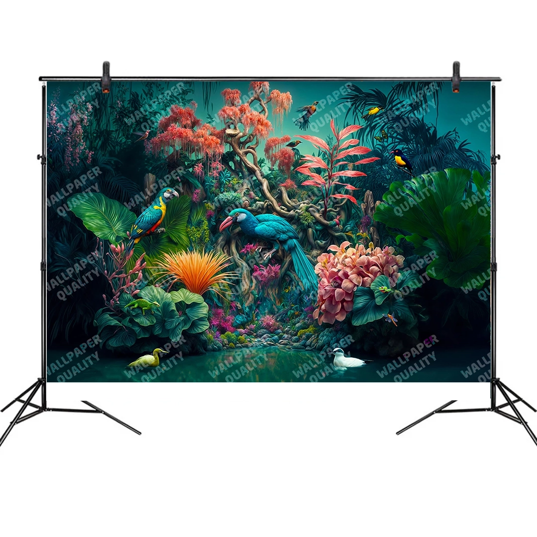 Tropik Ormanın Melodisi ve Renkli Kuşların Şarkısı Fon Kumaş