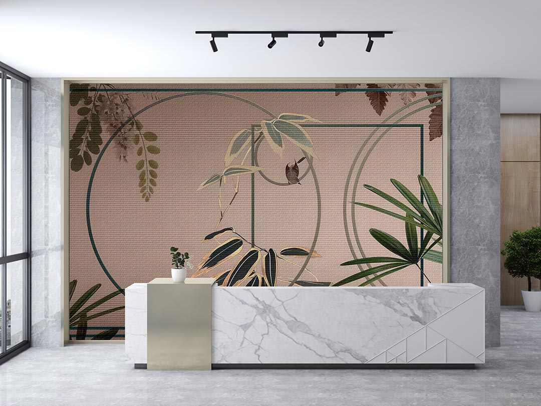 Tropik Yaprakları Çizgilerle Buluşturan Doğa Poster Duvar Kağıdı