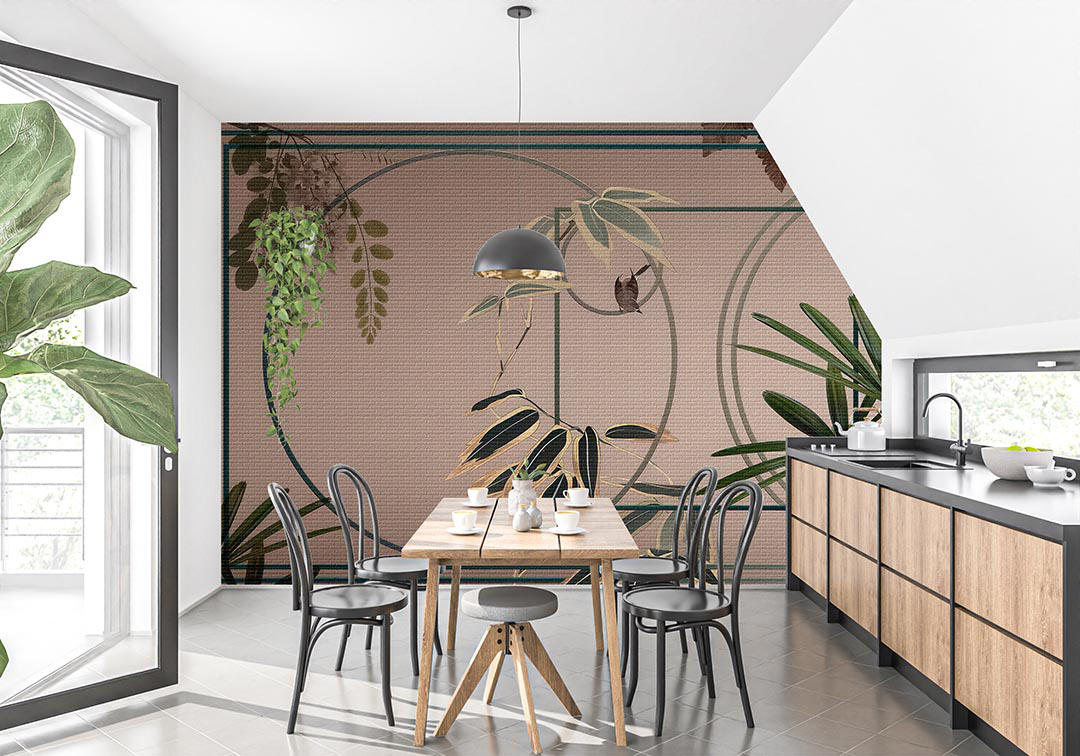 Tropik Yaprakları Çizgilerle Buluşturan Doğa Poster Duvar Kağıdı