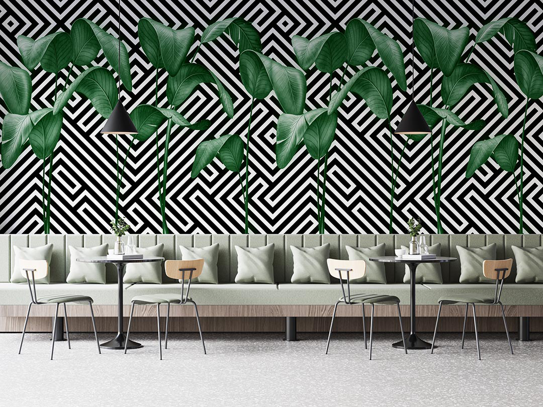 Tropik Yaprakların Enerjik ve Neşeli Şekli Poster Duvar Kağıdı