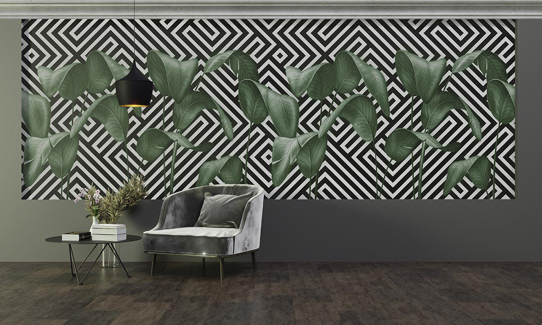 Tropik Yaprakların Enerjik ve Neşeli Şekli Poster Duvar Kağıdı