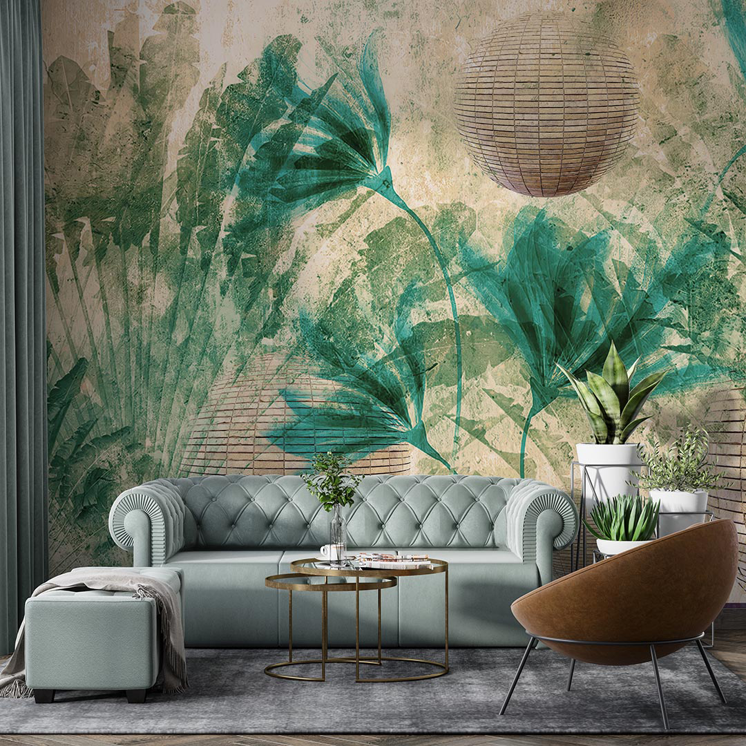 Tropik Yaprakların Etnik Desenlerle Buluşan Doğası Poster Duvar Kağıdı