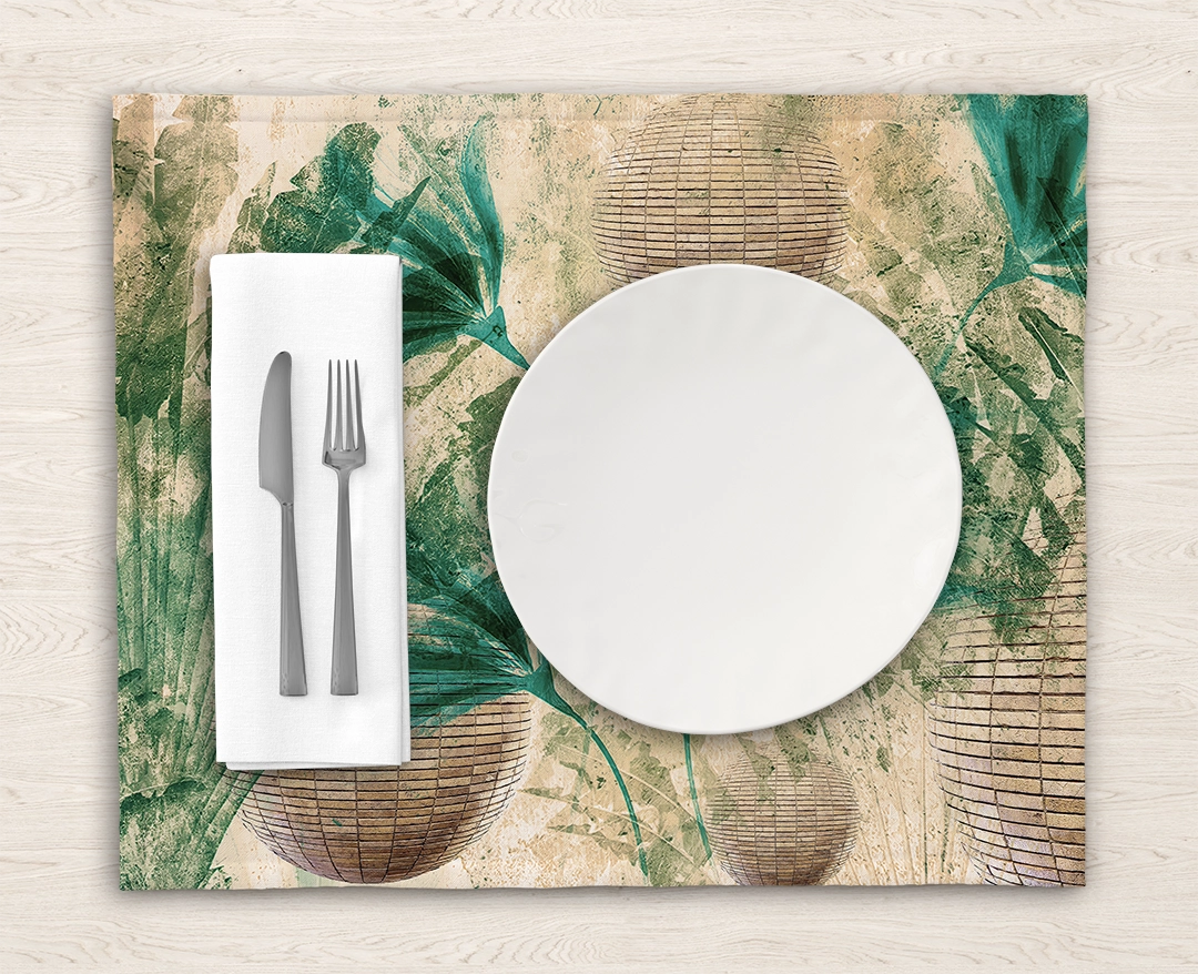 Tropik Yaprakların Etnik Desenlerle Buluşan Doğası Amerikan Servis