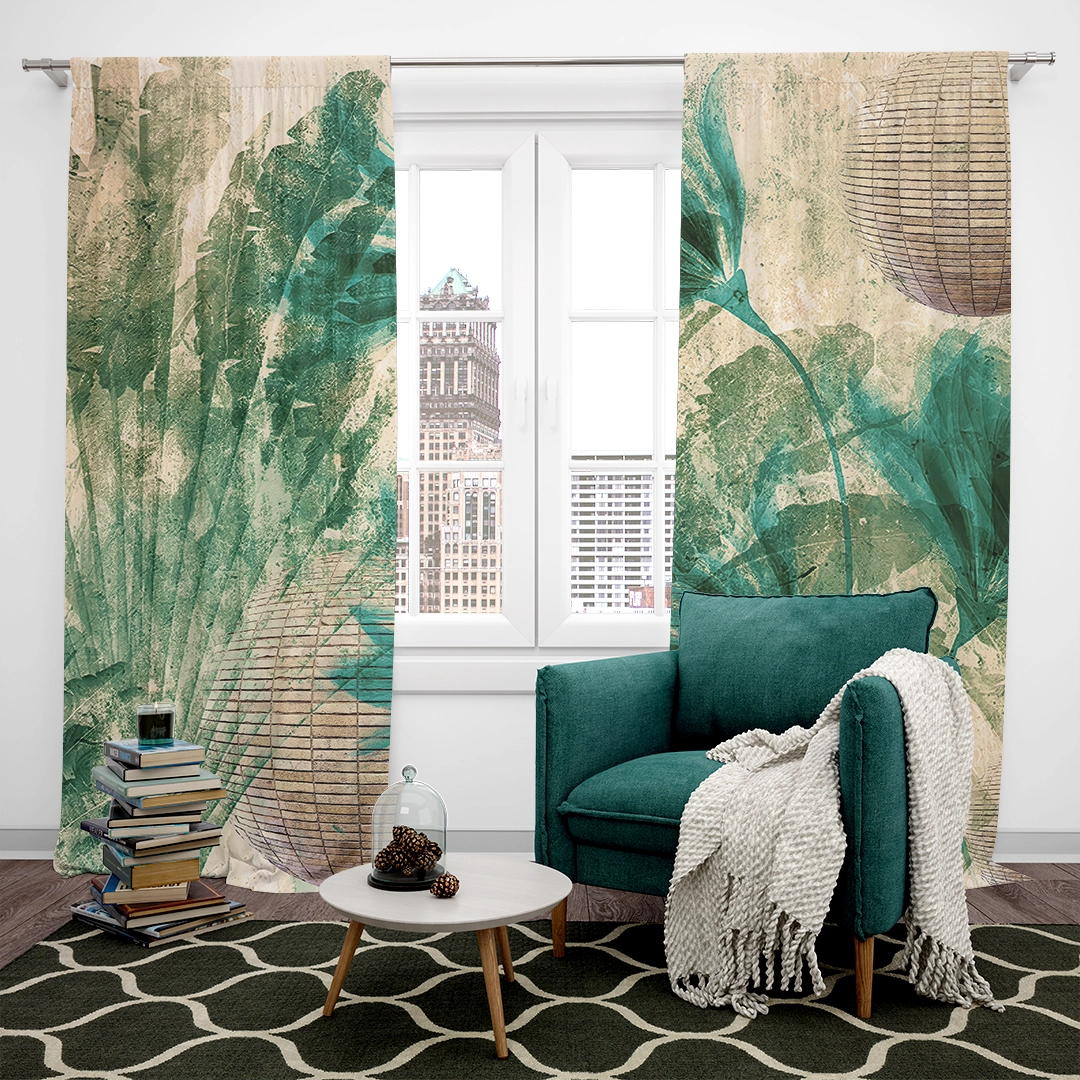 Tropik Yaprakların Etnik Desenlerle Buluşan Doğası Fon Perde