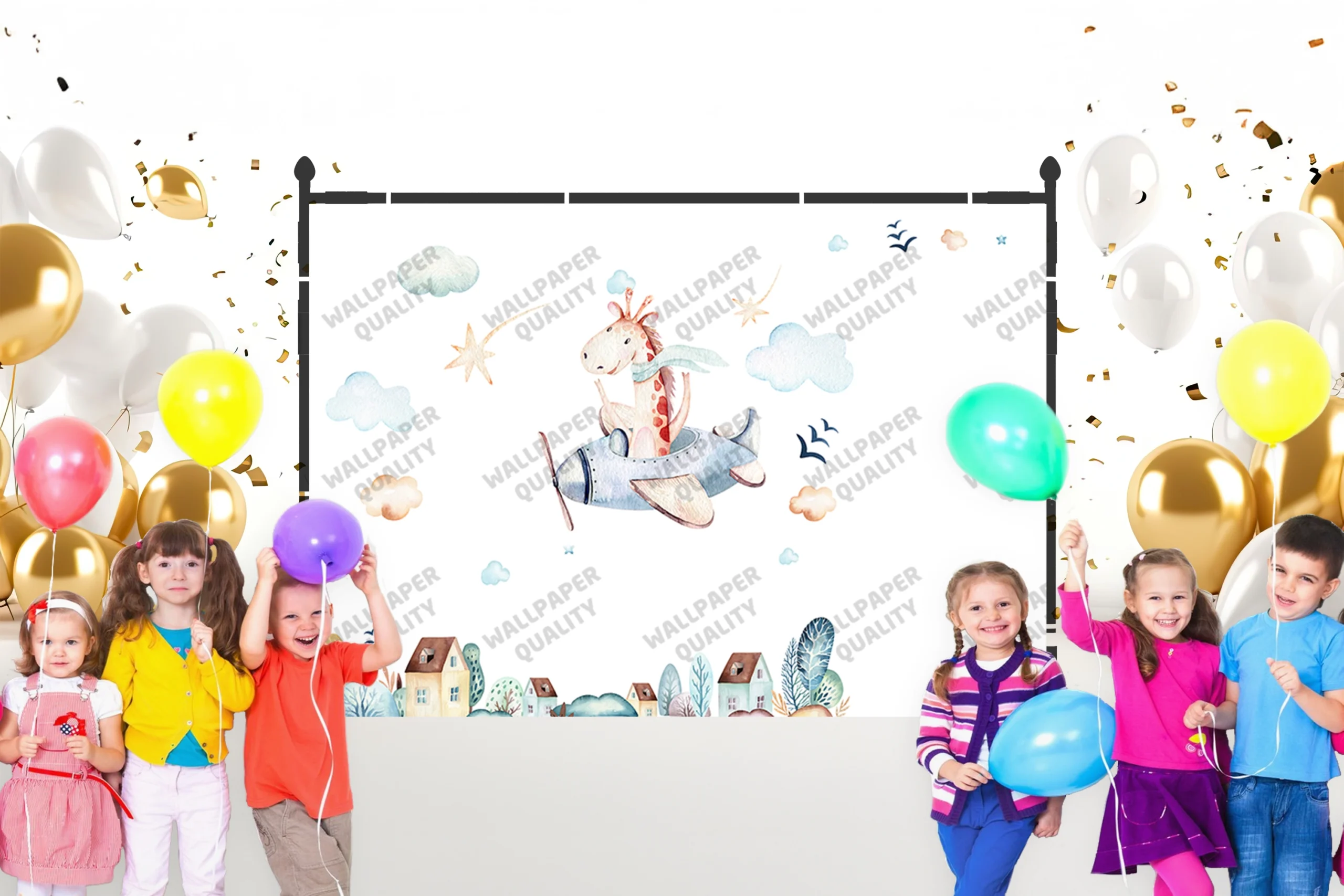 Uçan Zürafa ile Hayallerin Ötesine fon kumaş