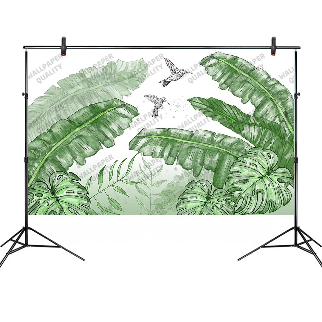 Yeşil Yaprakların Huzuru ve Doğa'nın Sesindeki Kuşlar Fon Kumaş