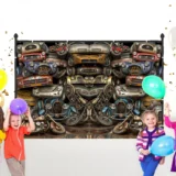 Zamanda Donmuş Metal Yığını Hurda Arabalar Sergisi fon kumaş