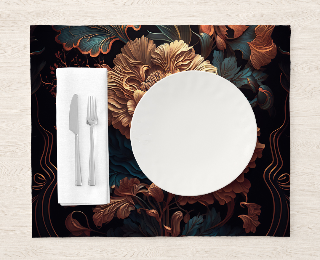 Altın Dokunuşlarla Zenginleştirilmiş Canlı Renklerde Çiçek Deseni Amerikan Servis