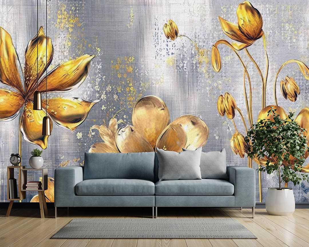 Altın Renkli Çiçeklerin Büyüsü İle Lüks ve Zarafetin Görkemi Poster Duvar Kağıdı