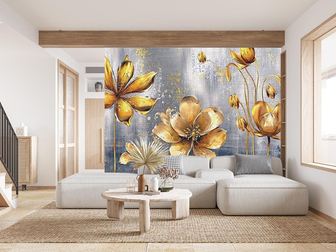 Altın Renkli Çiçeklerin Büyüsü İle Lüks ve Zarafetin Görkemi Poster Duvar Kağıdı