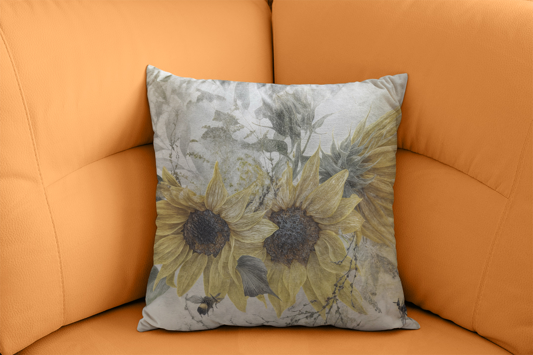 Ayçiçeklerinin ve Uçuşan Arıların Altın Dansı Kırlent