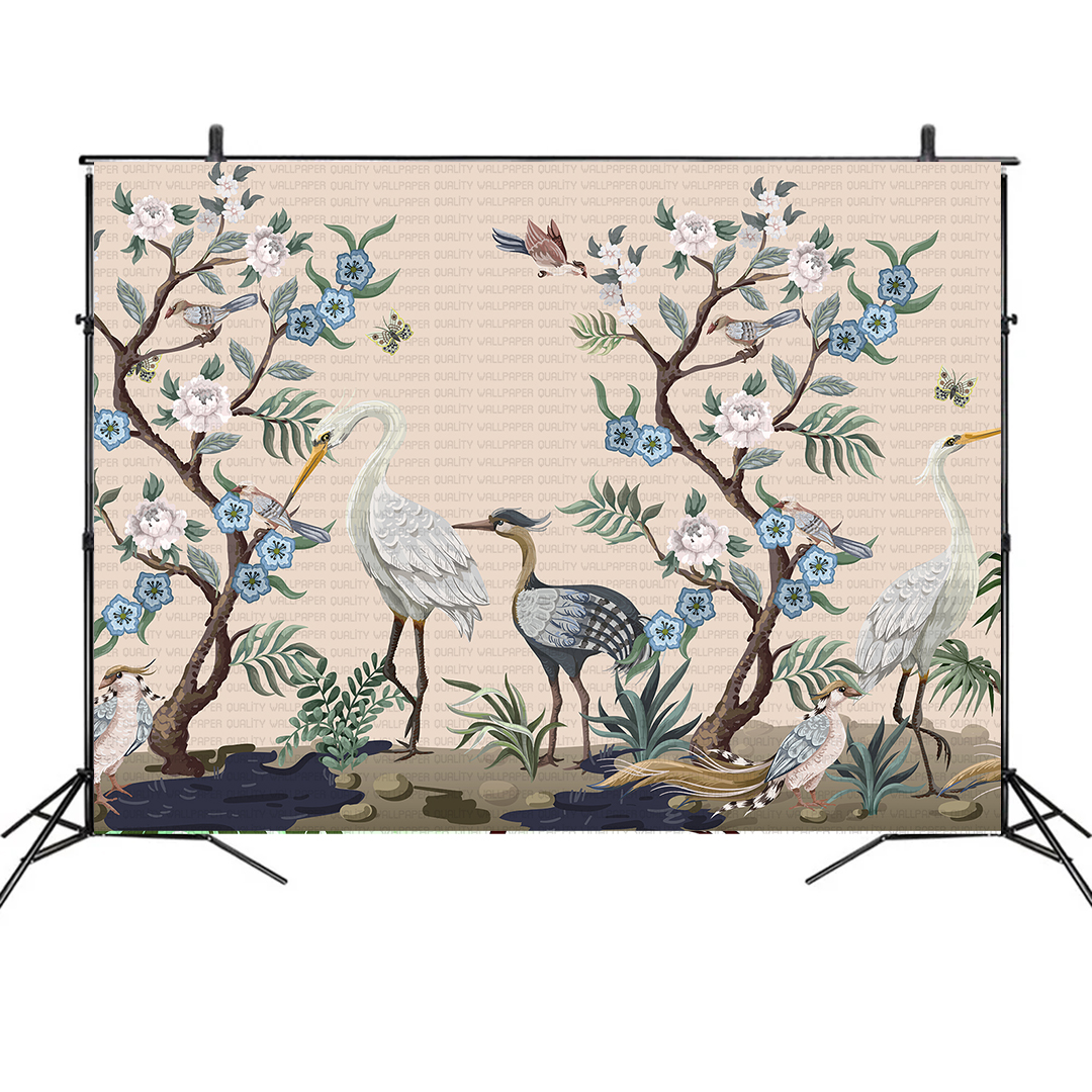 Beyaz Balerin Kuşların Büyülü Dansı Fon Kumaş