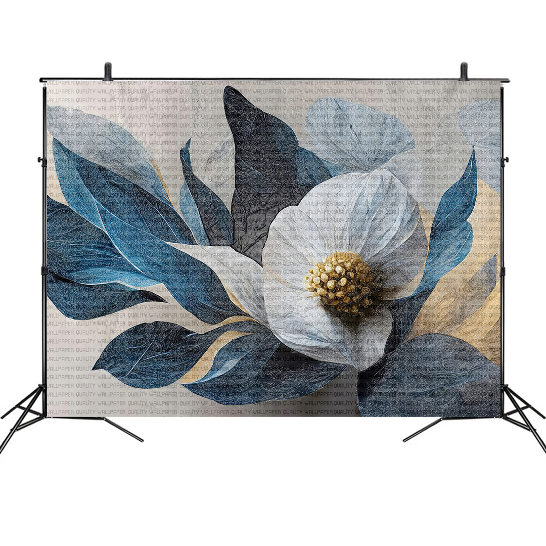 Beyaz Soft Mavi Yapraklı Çiçeğin Zarafeti Fon Kumaş