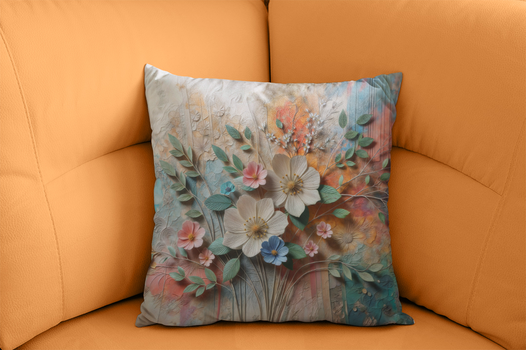 Canlı Renkler ve Dokuların Dansı ile Kabartmalı Çiçek Bahçesi Kırlent