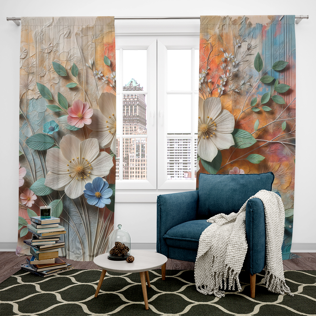 Canlı Renkler ve Dokuların Dansı ile Kabartmalı Çiçek Bahçesi Fon Perde