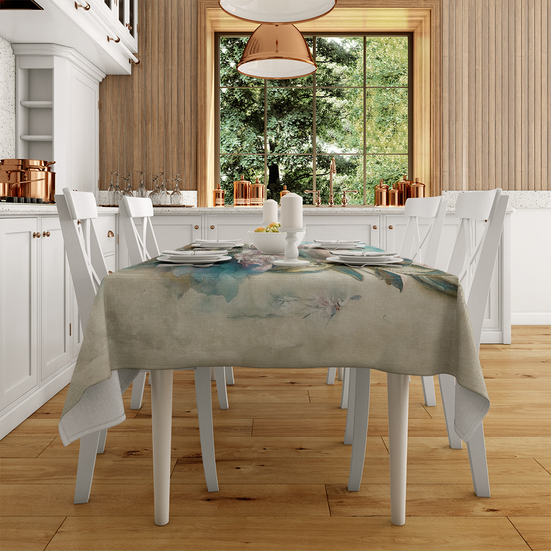 Canlı Suluboya Çiçeklerle Dolu Neşeli Bir Bahar Rüyası Masa Örtüsü