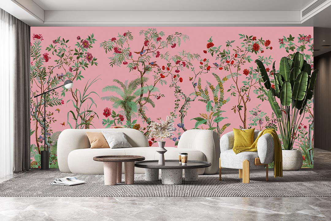 Egzotik Çiçekler ve Yeşil Yapraklarla Dolu Bir Bahçe Poster Duvar Kağıdı