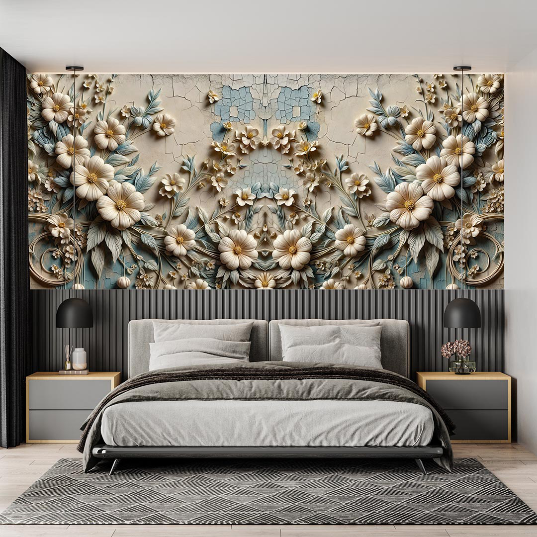 Eskitilmiş Dokunun Üzerinde Yükselen Zamansız Çiçekler Poster Duvar Kağıdı