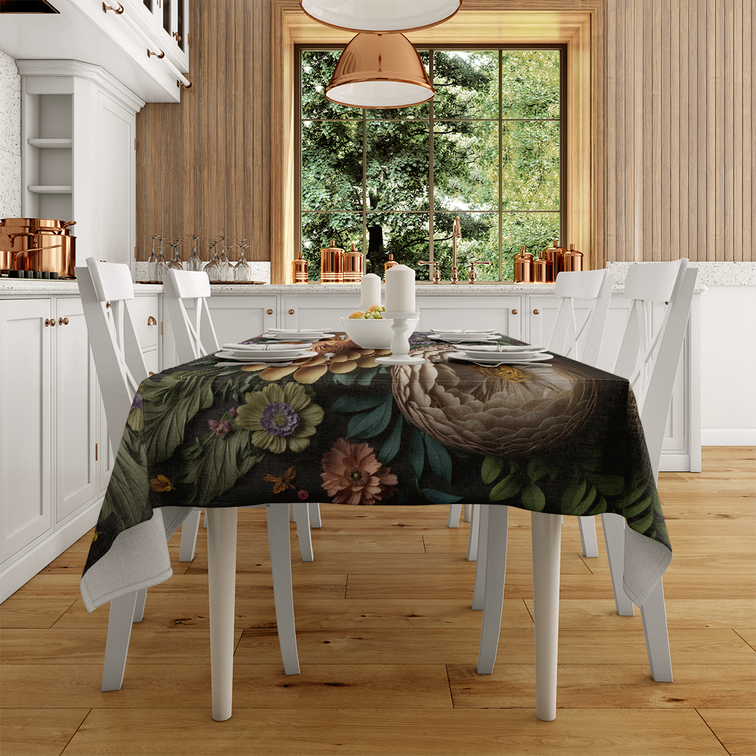 Gizemli Bahçenin Derinliklerinden Çiçekler Masa Örtüsü