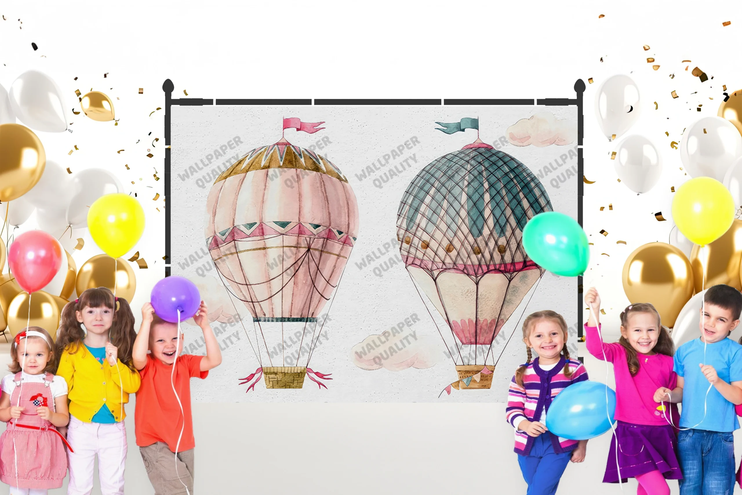 Gökyüzünde Ahenkle Dans Eden Balonlar Fon Kumaş