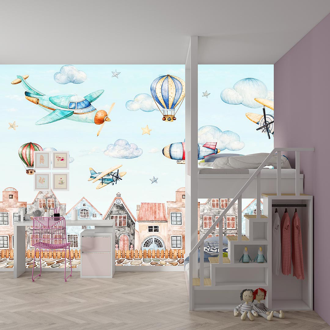 Gökyüzünde Şehir Turu Atan Araçlarla Yolculuk Poster Duvar Kağıdı