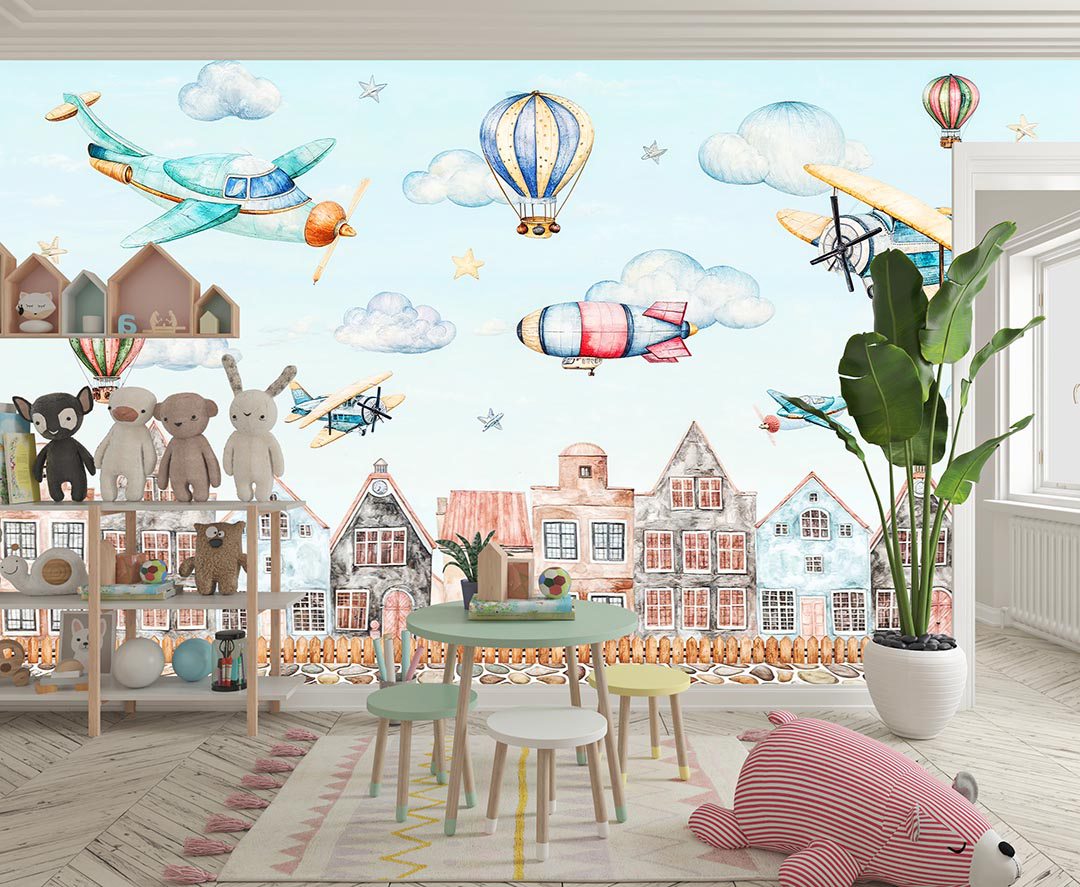 Gökyüzünde Şehir Turu Atan Araçlarla Yolculuk Poster Duvar Kağıdı