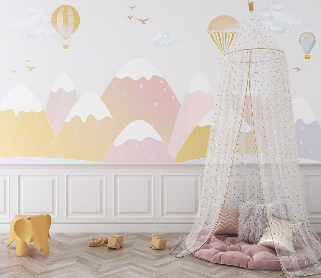 Gökyüzünde Süzülen Balonlar ve Özgür Kuşların Dansı Poster Duvar Kağıdı