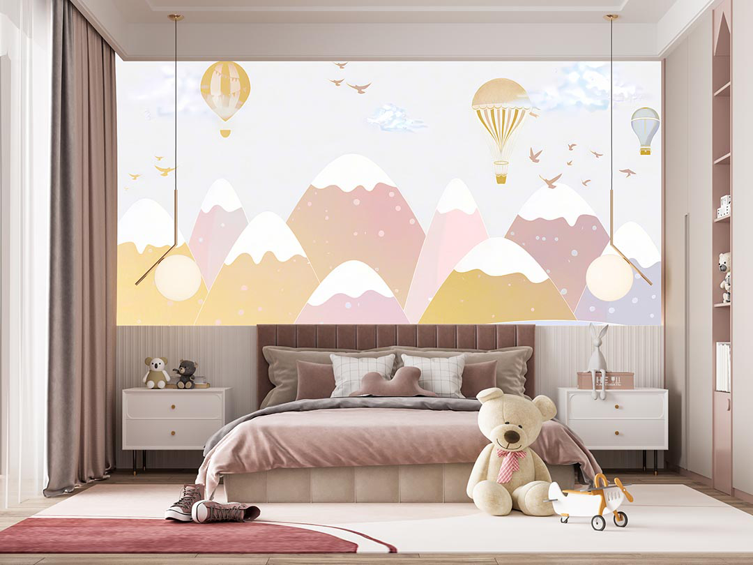 Gökyüzünde Süzülen Balonlar ve Özgür Kuşların Dansı Poster Duvar Kağıdı