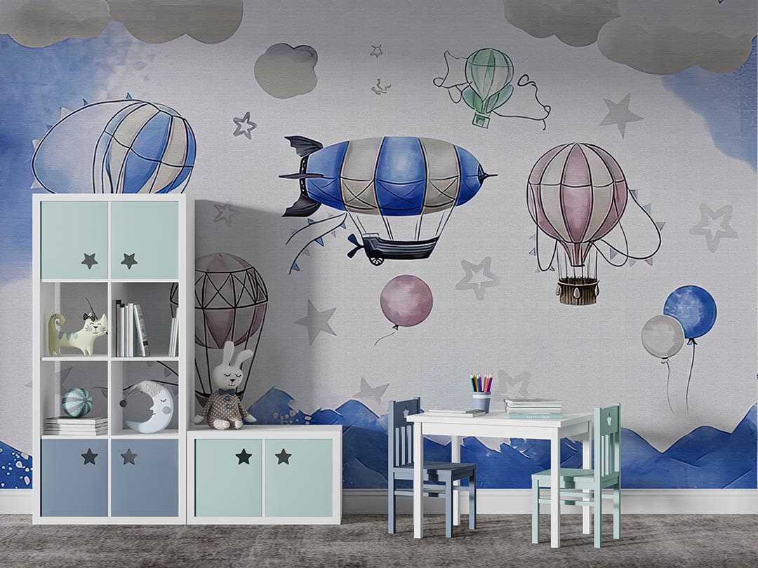 Gökyüzünde Süzülen Balonlar ve Zeplinlerle Rüya Dolu Bir Yolculuk Poster Duvar Kağıdı