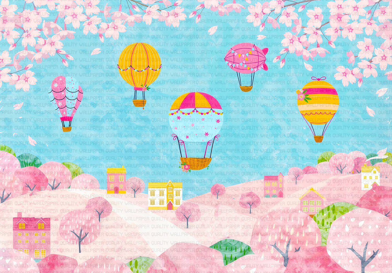 Gökyüzünde Süzülen Balonlarla Renklenen Masalsı Köy Manzarası-orjinal