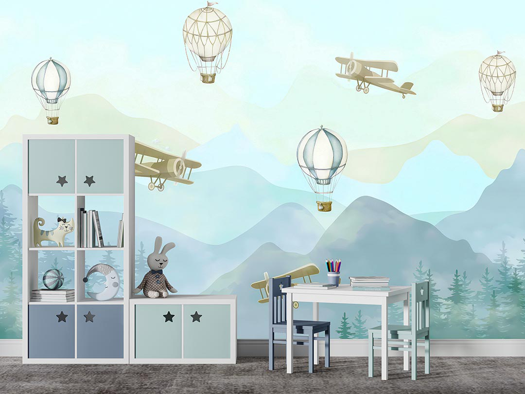 Gökyüzünde Uçak ve Balonlarla Hayal Dolu Bir Macera Poster Duvar Kağıdı