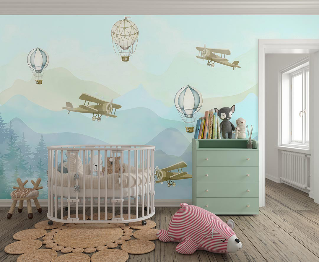 Gökyüzünde Uçak ve Balonlarla Hayal Dolu Bir Macera Poster Duvar Kağıdı