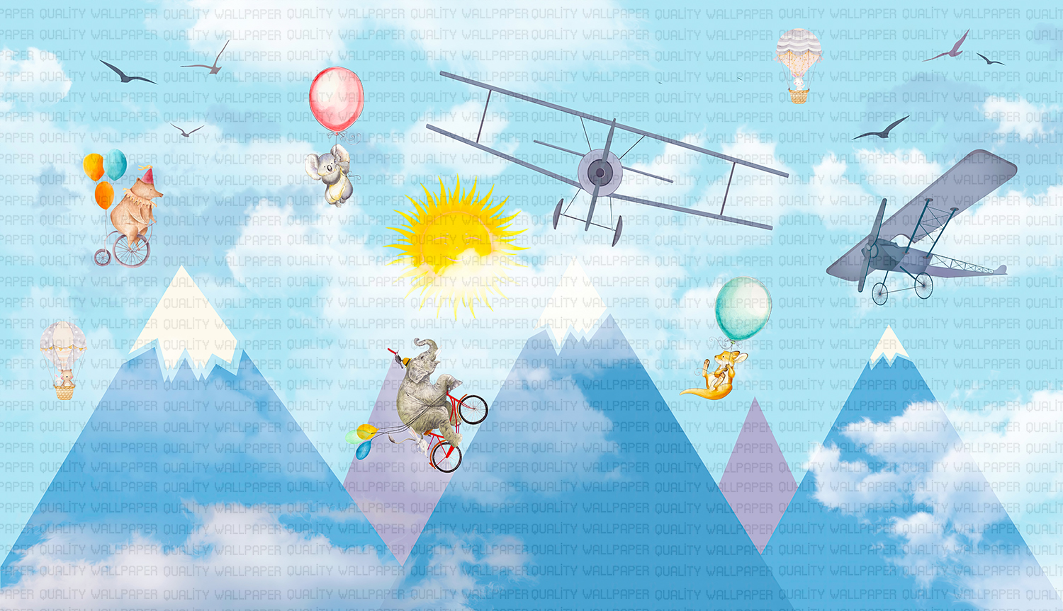 Gökyüzünde Uçan Balonlar ve Uçaklarla Neşeli Ayılar Diyarı