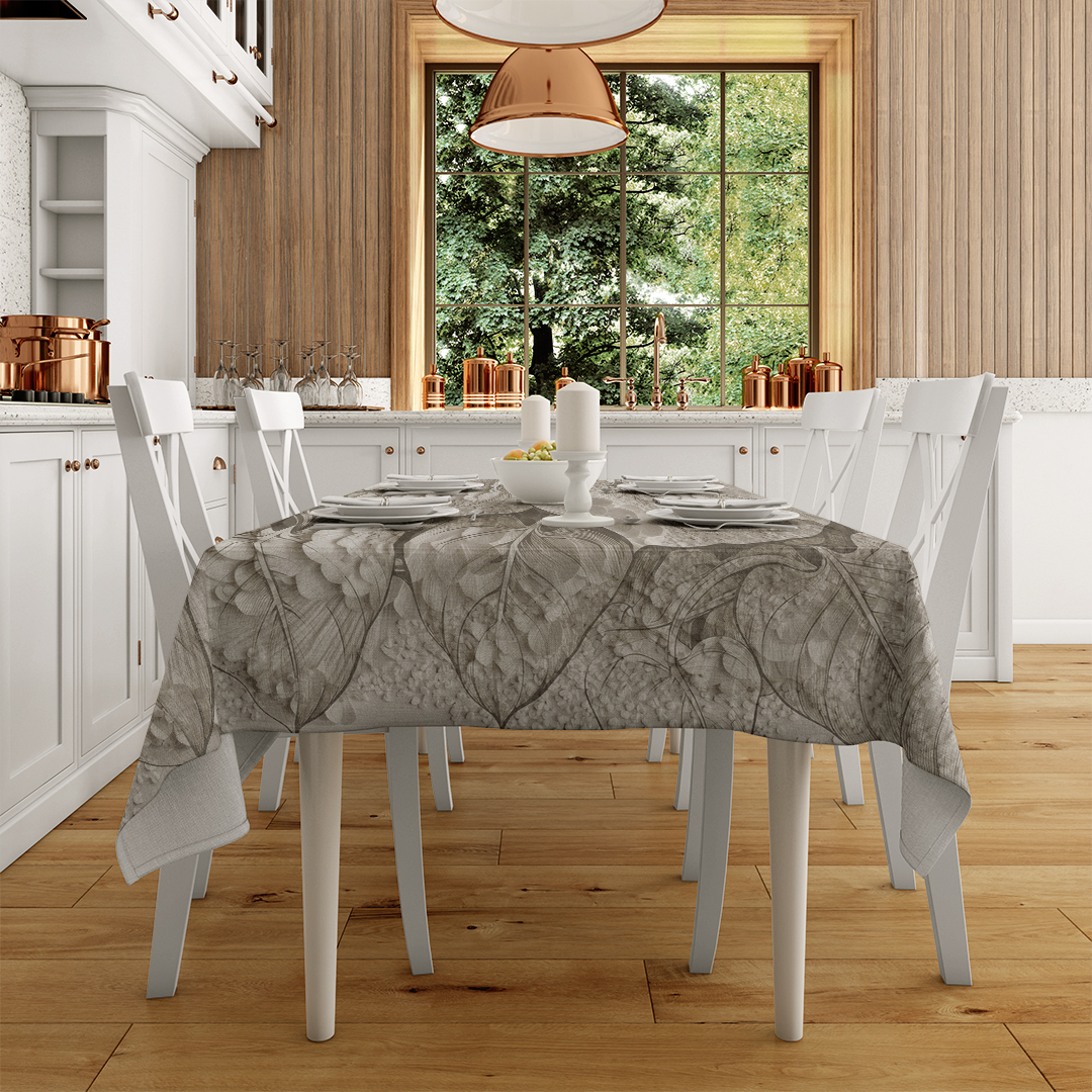Kabartmalı Yaprakların Biyomorfik Dokusu Masa Örtüsü
