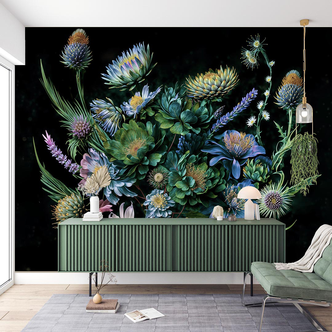 Karanlık Tuvalde Açan Nadide Çiçekler Poster Duvar Kağıdı