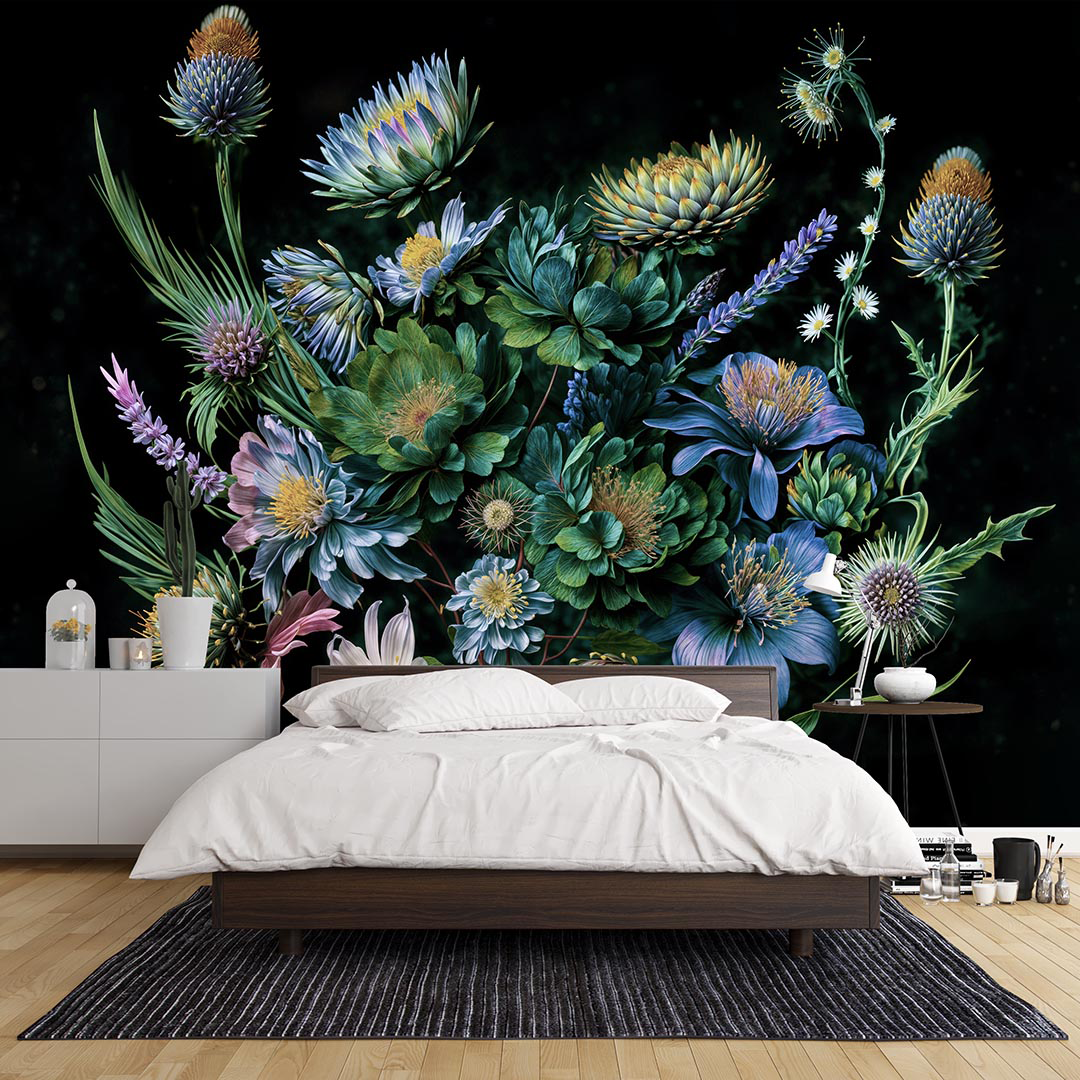 Karanlık Tuvalde Açan Nadide Çiçekler Poster Duvar Kağıdı