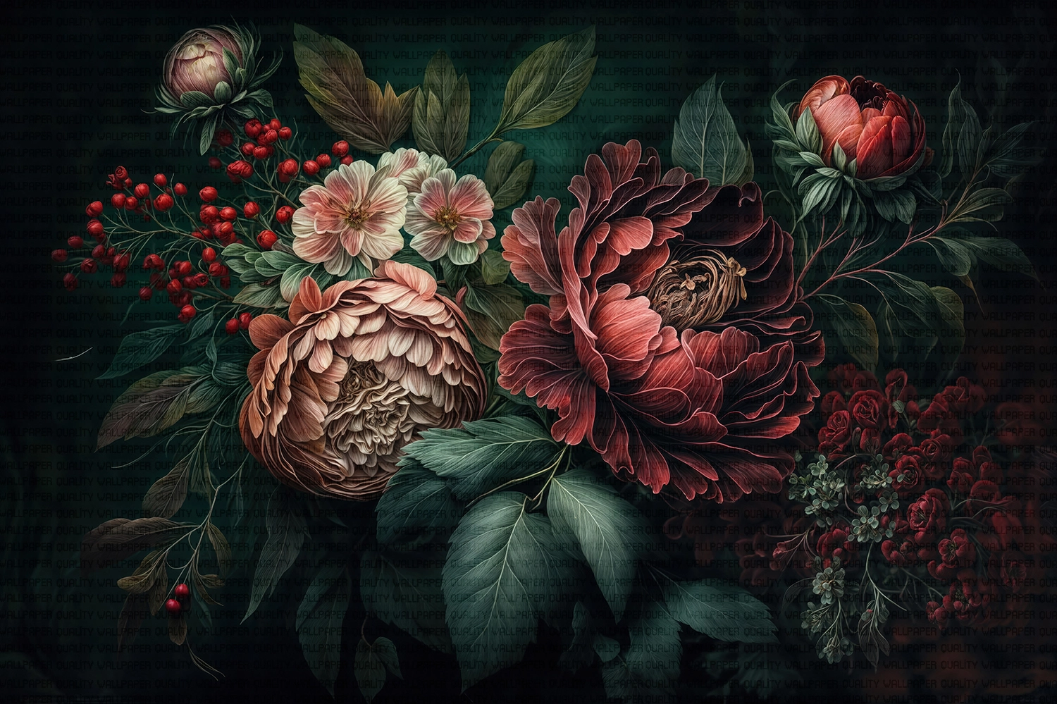 Koyu Tuval Üzerinde Açan Çiçeklerin Dramatik Güzelliği