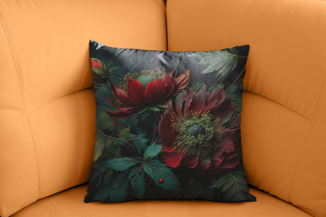 Koyu Tuval Üzerinde Canlanan Çiçek Senfonisi Kırlent