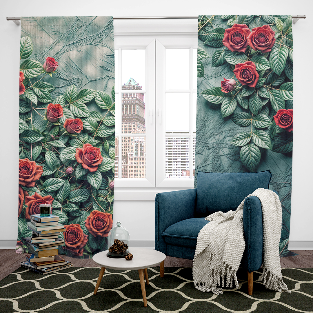 Koyu Zeminde Açan Gül Buketi Fon Perde