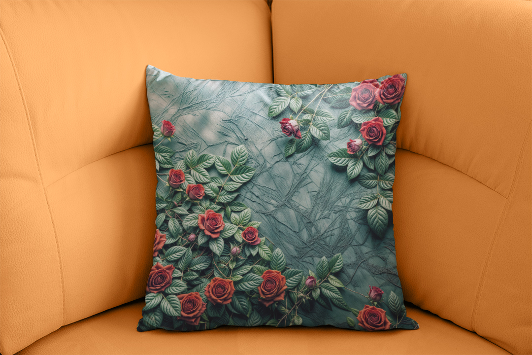 Koyu Zeminde Açan Gül Buketi Kırlent