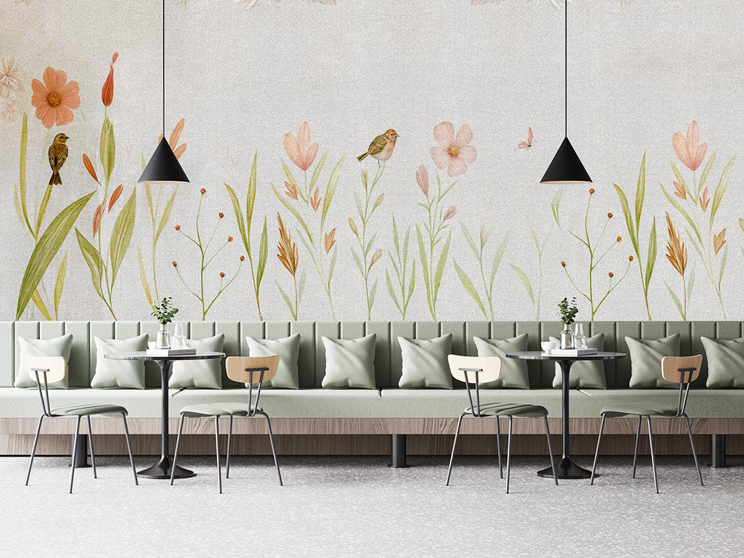 Kuşların Cıvıltısıyla Renklenen Çiçek Bahçesi Poster Duvar Kağıdı