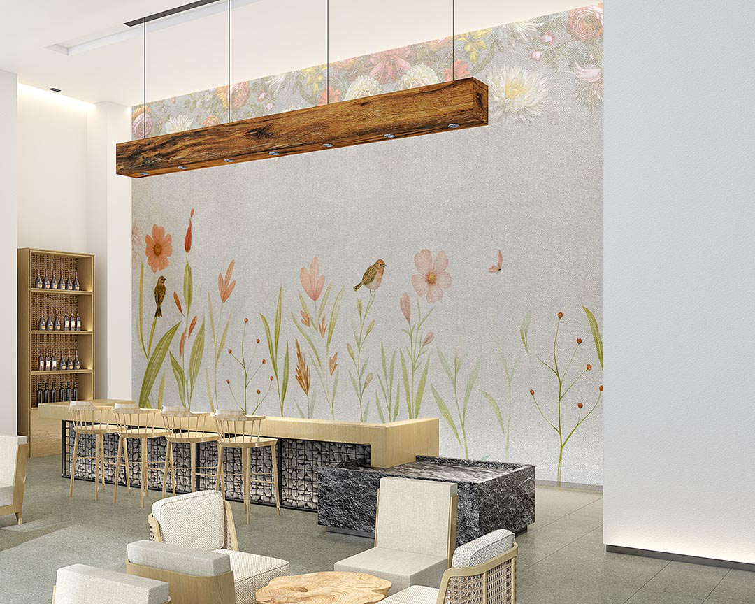 Kuşların Cıvıltısıyla Renklenen Çiçek Bahçesi Poster Duvar Kağıdı