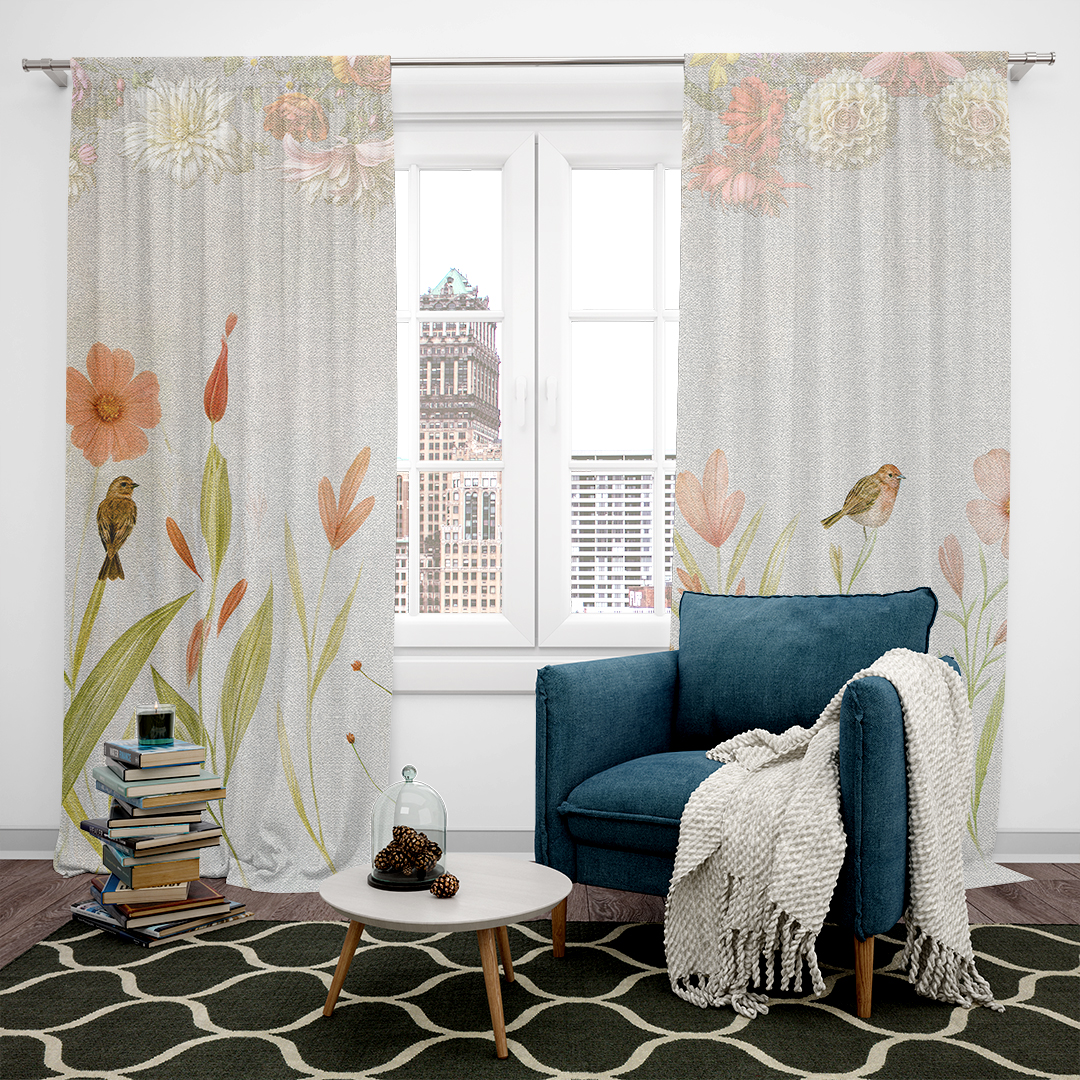 Kuşların Cıvıltısıyla Renklenen Çiçek Bahçesi Fon Perde