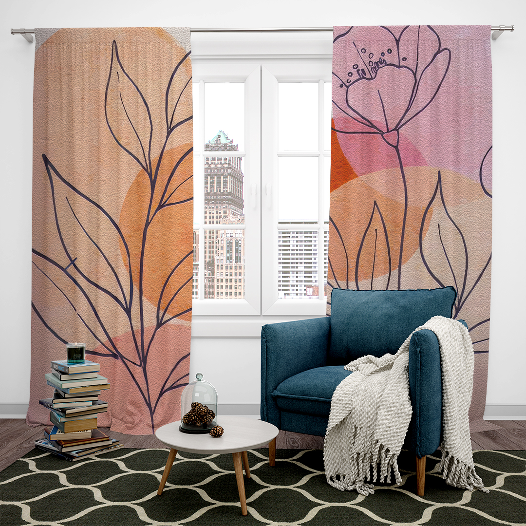 Minimalist Çizgilerle Çiçeklerin Narin Dansı Fon Perde