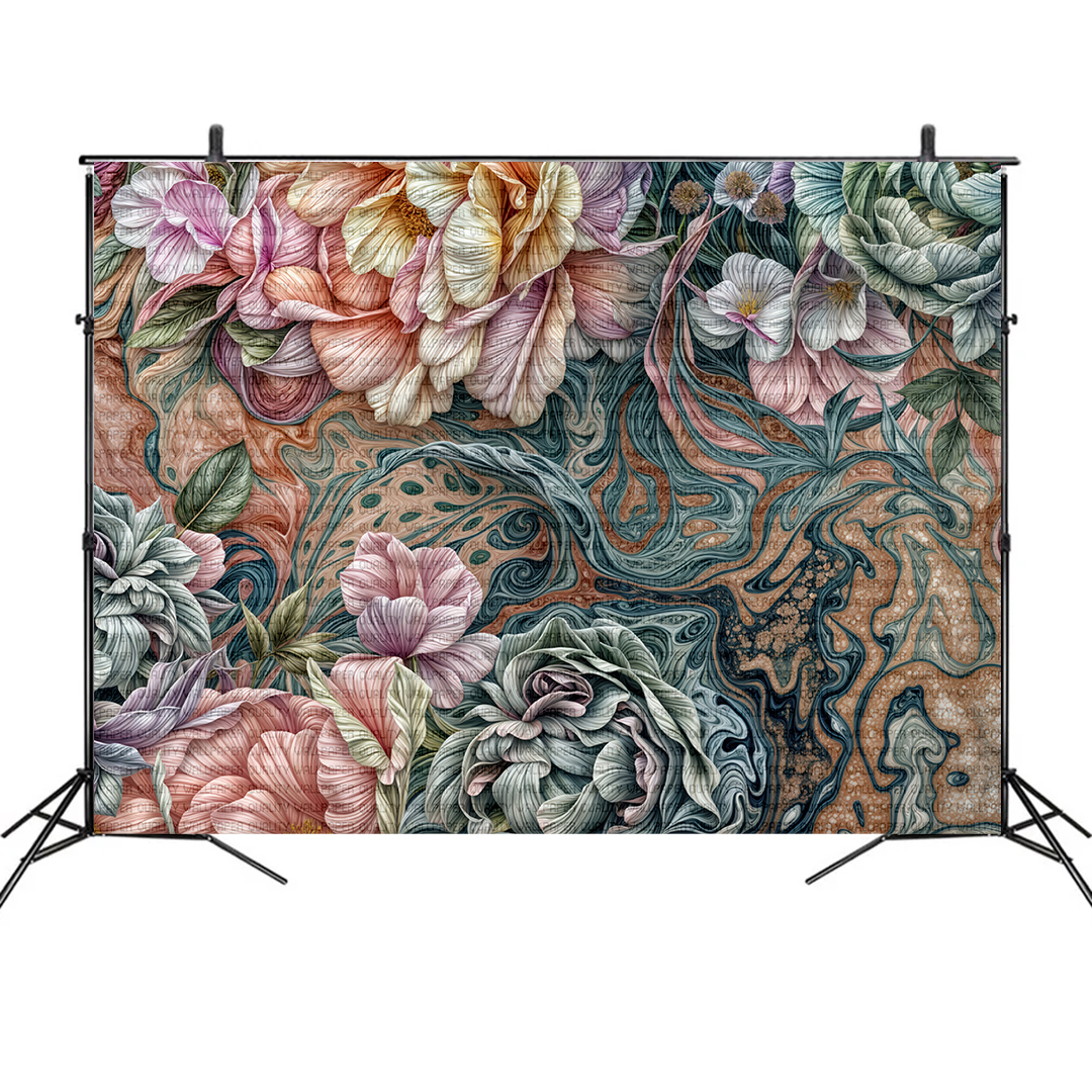 Pastel Renklerin Çiçekler ile Dansı Fon Kumaş