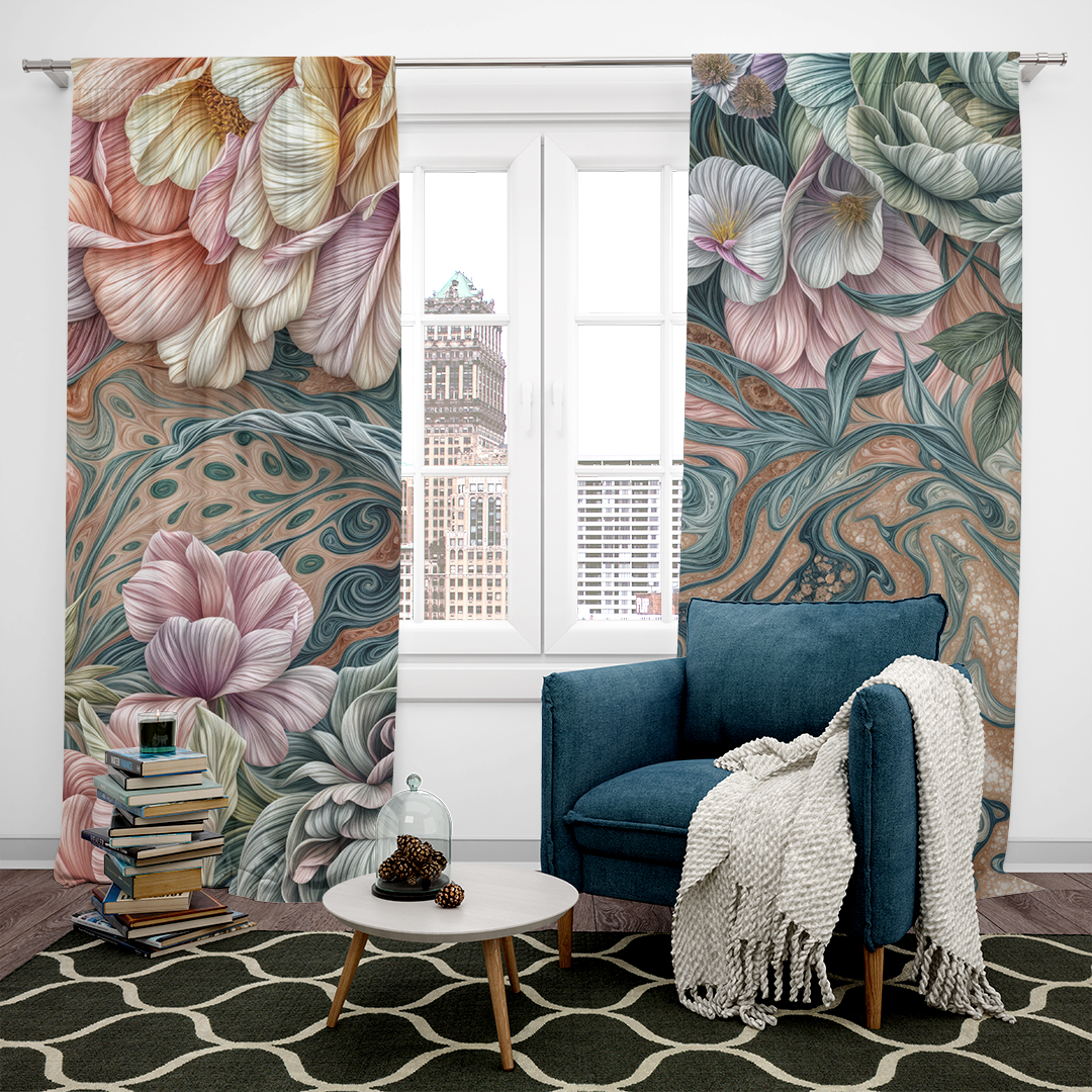 Pastel Renklerin Çiçekler ile Dansı Fon Perde