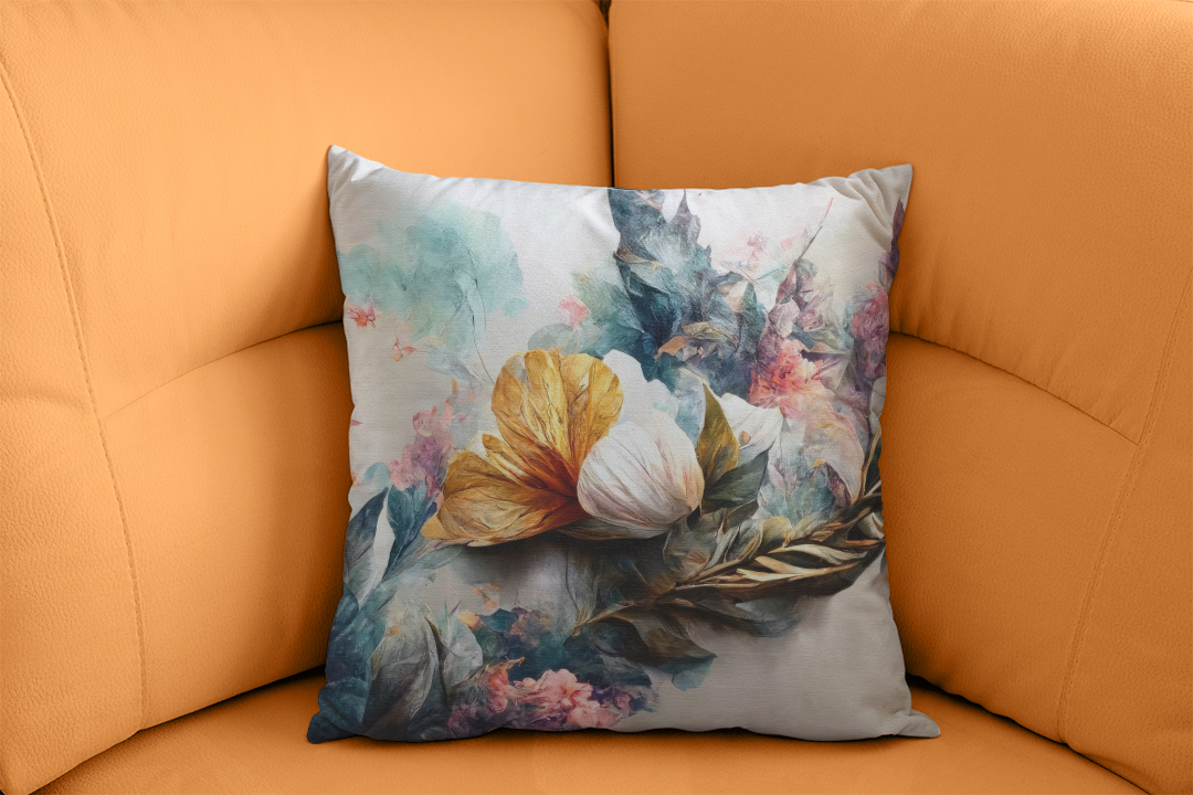 Pastel Renklerin Karışması Sonucu Büyülü Çiçek Deseni Kırlent