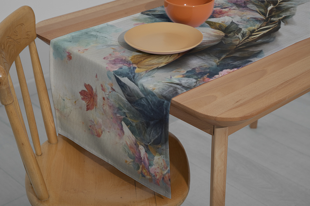 Pastel Renklerin Karışması Sonucu Büyülü Çiçek Deseni Runner