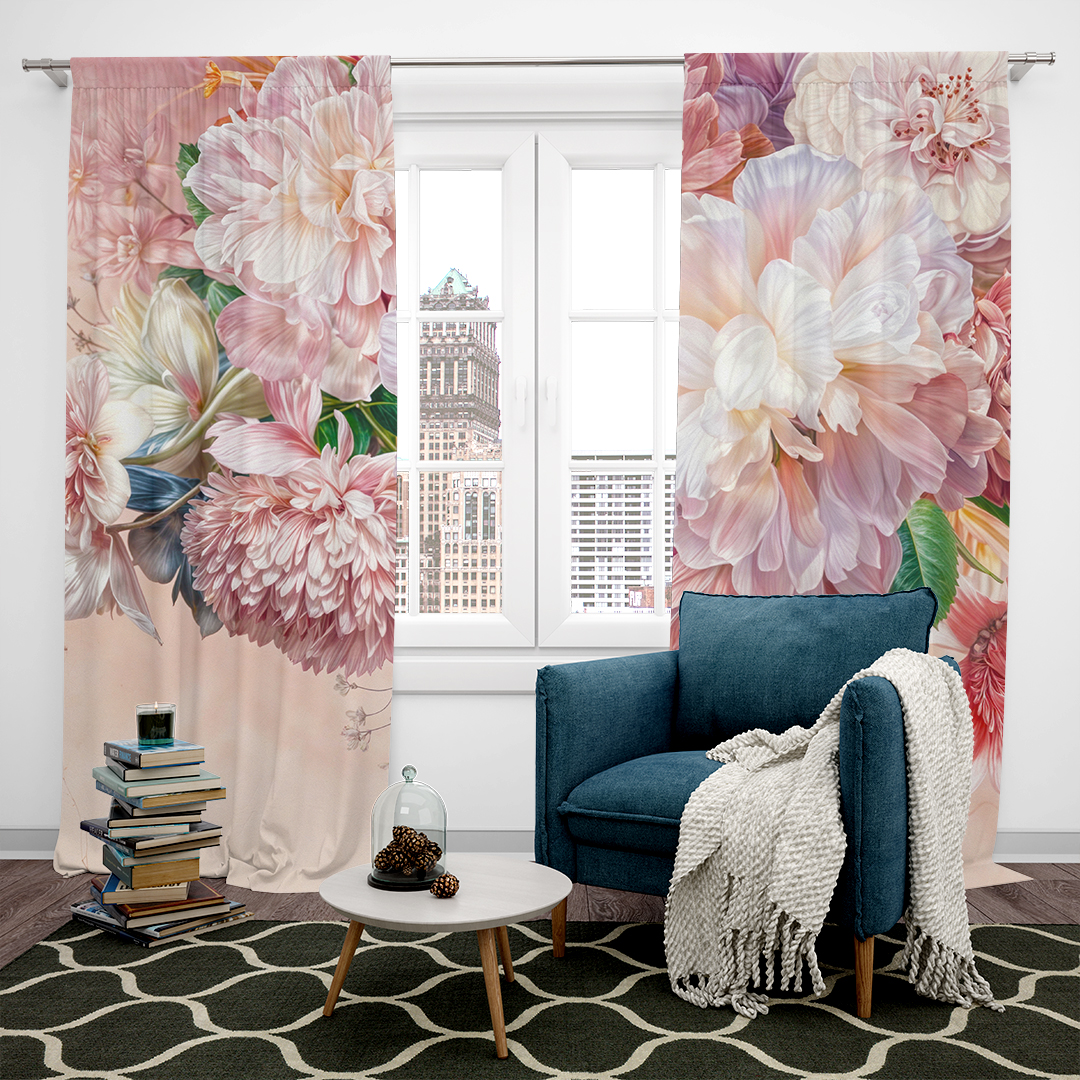 Pastel Renklerle Canlanan Zarif Çiçek Buketi Fon Perde